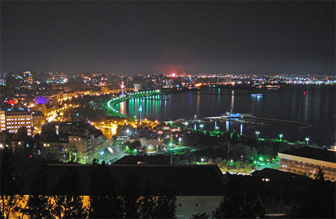 Dusk view of the city of Baku